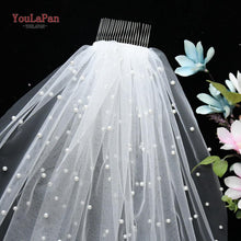 Load image into Gallery viewer, YouLaPan V05 Luxury Bridal Tulle Bridal Veil Pearl Wedding Veil with Hair Comb 1 Tier Long Wedding Veil Cathedral Wedding Veil
