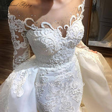 Load image into Gallery viewer, Luxury Appliques Mermaid Wedding Dresses Scoop Neck Long Sleeves Beaded Detachable Train Bridal Gown Vestido de Noiva