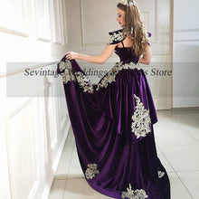 Load image into Gallery viewer, Sevintage High Neck Mermaid 3 Pieces Evening Dress with Overskirt Velour Gold Lace Formal Dress vestido de noiva Algerian Outfit