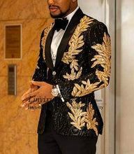 Load image into Gallery viewer, Slim Fit terno masculino Shiny Sequins Gold Applique Suits Men Prom Tuxedos Grooms Set 2 Pieces(Blazer+Pants) Costume Homme