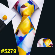 Load image into Gallery viewer, Men Tie Necktie Gravat Handkerchief Cufflinks Set Silk Ties Print Suit Party Business for Men Fashion Paisley Novelty Adult Gold