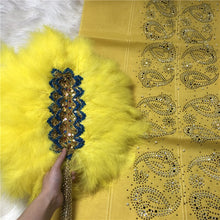 Load image into Gallery viewer, African Aso Oke With Hand Fan Set High Quality Feather Fan WIth Stones For Wedding And Party