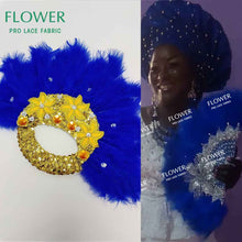 Load image into Gallery viewer, Royal Blue Party Decoration Fans African Feathers Fan Foldable Hand Fan Palace Decorative Fan Wedding Dance Props Feather Fan