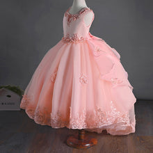 Load image into Gallery viewer, Gray Flower Girl Dresses for Weddings It's Yiiya B086 Square Collar Appliques Princess Ball Gowns Big Bow Communion Dress