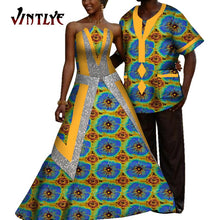 Load image into Gallery viewer, African Couple Outfits Dashiki Men Shrits and Lady's Maxi Dress with Patchwork Sequins Ankara Fashion Lovers Clothes for Wedding