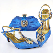 Load image into Gallery viewer, QSGFC Lastest Noble and Elegangt Fashionable Special Style Ladies Shoes and Bag Set in Green Color for Party and Wedding