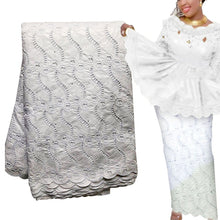 Load image into Gallery viewer, Bestway African Brocade Lace Fabric 5 Yards High Quality Rhinestone Eyelet Embroidery Guinea Perfumed Bazin Riche Lace Fabrics