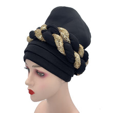 Load image into Gallery viewer, Latest African Auto Geles Headtie Already Made Headties Shinning Sequins Turban Cap for Women Ready Female Head Wraps