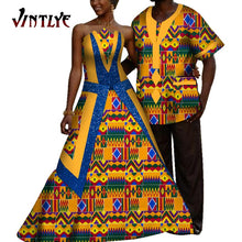 Load image into Gallery viewer, African Couple Outfits Dashiki Men Shrits and Lady's Maxi Dress with Patchwork Sequins Ankara Fashion Lovers Clothes for Wedding