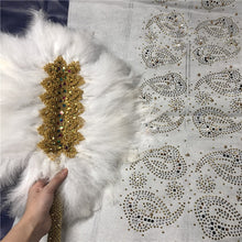 Load image into Gallery viewer, African Aso Oke With Hand Fan Set High Quality Feather Fan WIth Stones For Wedding And Party
