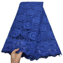 Load image into Gallery viewer, White French Sequin Tulle Lace Fabric 2021 Blue Hot Sale Nigerian Mesh Lace Fabric 5Yards African Lace Fabric For Wedding Party