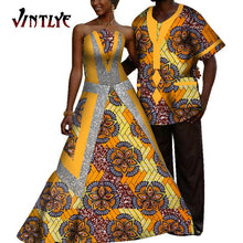 Load image into Gallery viewer, African Couple Outfits Dashiki Men Shrits and Lady's Maxi Dress with Patchwork Sequins Ankara Fashion Lovers Clothes for Wedding