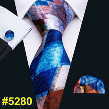 Load image into Gallery viewer, Men Tie Necktie Gravat Handkerchief Cufflinks Set Silk Ties Print Suit Party Business for Men Fashion Paisley Novelty Adult Gold