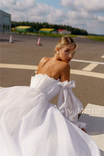 Load image into Gallery viewer, Strapless Ruched Bodice Ball Gowns 2080 Organza Wedding Dress with Detachable Long Sleeves Empire Bridal Gowns