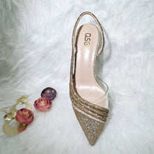 Load image into Gallery viewer, QSGFC Gold Comfortable Streamline Pointed Stiletto Noble Ladies Shoe Matching Lace Bag Wedding And Friend Party Sandals