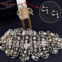 Load image into Gallery viewer, YouLaPan HP240 Golden Bride Hair Accessories Crystal Wedding Hair Jewelry Fascinator for Wedding Rhinestone Wedding Tiara