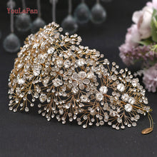 Load image into Gallery viewer, YouLaPan HP240 Golden Bride Hair Accessories Crystal Wedding Hair Jewelry Fascinator for Wedding Rhinestone Wedding Tiara