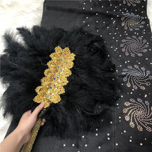 Load image into Gallery viewer, African Aso Oke With Hand Fan Set High Quality Feather Fan WIth Stones For Wedding And Party