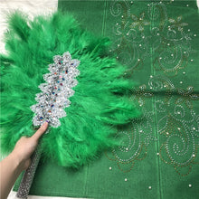 Load image into Gallery viewer, African Aso Oke With Hand Fan Set High Quality Feather Fan WIth Stones For Wedding And Party