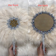 Load image into Gallery viewer, 1pcs African Turkey Feather Hand Fan Feathers Handfan for Dance Wedding Decoration Fan with Stones One-Sided Blue Fan-AF30