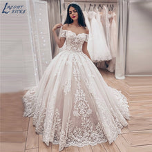 Load image into Gallery viewer, Princess Ball Gown Wedding Dress 2021 vestido de noiva Off the Shoulder robe de mariee Lace Appliques Wedding Bridal Gown