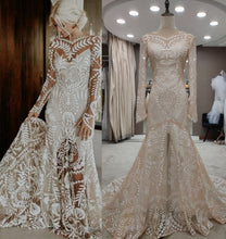 Load image into Gallery viewer, #4055 2 piece in 1 BOHO bohemian long sleeve destination Wedding Dress pre wedding shoot post Bride Gown