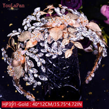Load image into Gallery viewer, YouLaPan HP240 Golden Bride Hair Accessories Crystal Wedding Hair Jewelry Fascinator for Wedding Rhinestone Wedding Tiara