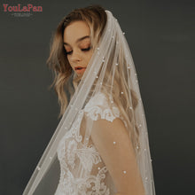 Load image into Gallery viewer, YouLaPan V05 Luxury Bridal Tulle Bridal Veil Pearl Wedding Veil with Hair Comb 1 Tier Long Wedding Veil Cathedral Wedding Veil