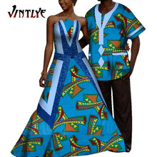 Load image into Gallery viewer, African Couple Outfits Dashiki Men Shrits and Lady's Maxi Dress with Patchwork Sequins Ankara Fashion Lovers Clothes for Wedding