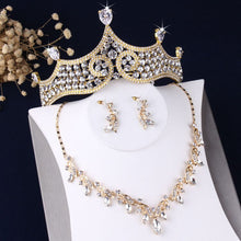 Load image into Gallery viewer, Baroque Rhinestone Bridal Jewelry Sets Wedding Jewelry Leaf Crystal Gold Choker Necklace Earrings Set African Beads Jewelry Set