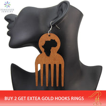 Load image into Gallery viewer, SOMESOOR Big Engraved Afro Ethnic Comb Design Wooden Drop Tribal Earrings With Hollow African Map Pattern For Black Women Gifts