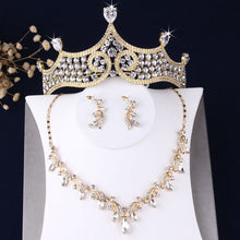 Load image into Gallery viewer, Baroque Rhinestone Bridal Jewelry Sets Wedding Jewelry Leaf Crystal Gold Choker Necklace Earrings Set African Beads Jewelry Set