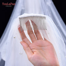 Load image into Gallery viewer, YouLaPan V05 Luxury Bridal Tulle Bridal Veil Pearl Wedding Veil with Hair Comb 1 Tier Long Wedding Veil Cathedral Wedding Veil