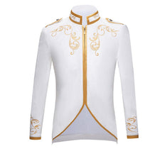 Load image into Gallery viewer, Men's suit white casaco masculino black red palace lace stitching prince gold embroidery  jacket singer performance clothing
