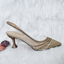 Load image into Gallery viewer, QSGFC Gold Comfortable Streamline Pointed Stiletto Noble Ladies Shoe Matching Lace Bag Wedding And Friend Party Sandals