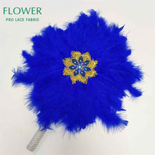 Load image into Gallery viewer, Royal Blue Party Decoration Fans African Feathers Fan Foldable Hand Fan Palace Decorative Fan Wedding Dance Props Feather Fan