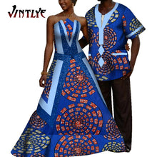 Load image into Gallery viewer, African Couple Outfits Dashiki Men Shrits and Lady's Maxi Dress with Patchwork Sequins Ankara Fashion Lovers Clothes for Wedding