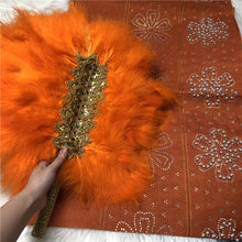 Load image into Gallery viewer, African Aso Oke With Hand Fan Set High Quality Feather Fan WIth Stones For Wedding And Party