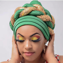 Load image into Gallery viewer, Latest African Auto Geles Headtie Already Made Headties Shinning Sequins Turban Cap for Women Ready Female Head Wraps