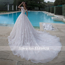 Load image into Gallery viewer, Traugel Off The Shoulder A Line Lace Wedding Dresses Elegant Appliques Lace Up Bride Dress Cathedral Train Bridal Gown Plus Size