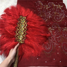 Load image into Gallery viewer, African Aso Oke With Hand Fan Set High Quality Feather Fan WIth Stones For Wedding And Party