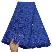 Load image into Gallery viewer, White French Sequin Tulle Lace Fabric 2021 Blue Hot Sale Nigerian Mesh Lace Fabric 5Yards African Lace Fabric For Wedding Party