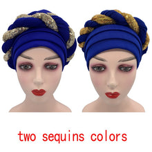 Load image into Gallery viewer, Latest African Auto Geles Headtie Already Made Headties Shinning Sequins Turban Cap for Women Ready Female Head Wraps