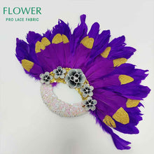 Load image into Gallery viewer, Royal Blue Party Decoration Fans African Feathers Fan Foldable Hand Fan Palace Decorative Fan Wedding Dance Props Feather Fan