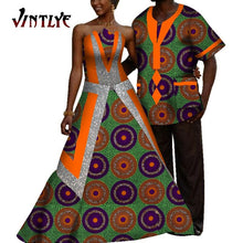 Load image into Gallery viewer, African Couple Outfits Dashiki Men Shrits and Lady's Maxi Dress with Patchwork Sequins Ankara Fashion Lovers Clothes for Wedding