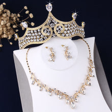 Load image into Gallery viewer, Baroque Rhinestone Bridal Jewelry Sets Wedding Jewelry Leaf Crystal Gold Choker Necklace Earrings Set African Beads Jewelry Set