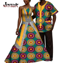 Load image into Gallery viewer, African Couple Outfits Dashiki Men Shrits and Lady's Maxi Dress with Patchwork Sequins Ankara Fashion Lovers Clothes for Wedding
