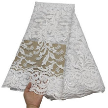 Load image into Gallery viewer, White French Sequin Tulle Lace Fabric 2021 Blue Hot Sale Nigerian Mesh Lace Fabric 5Yards African Lace Fabric For Wedding Party