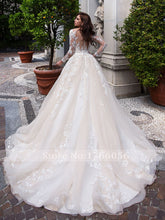 Load image into Gallery viewer, Fmogl Elegant Illusion Long Sleeve Vintage Wedding Dresses 2022 Luxury Scoop Neck Appliques Court Train A Line Bridal Gowns
