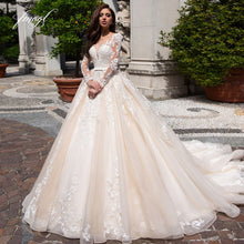 Load image into Gallery viewer, Fmogl Elegant Illusion Long Sleeve Vintage Wedding Dresses 2022 Luxury Scoop Neck Appliques Court Train A Line Bridal Gowns